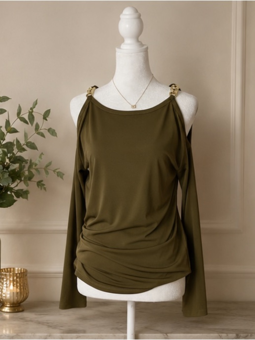 Michael Kors Olive Cold Shoulder Top